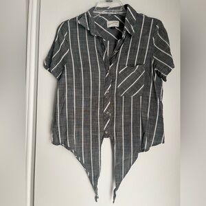 Grey and White Button Down Crop shirt